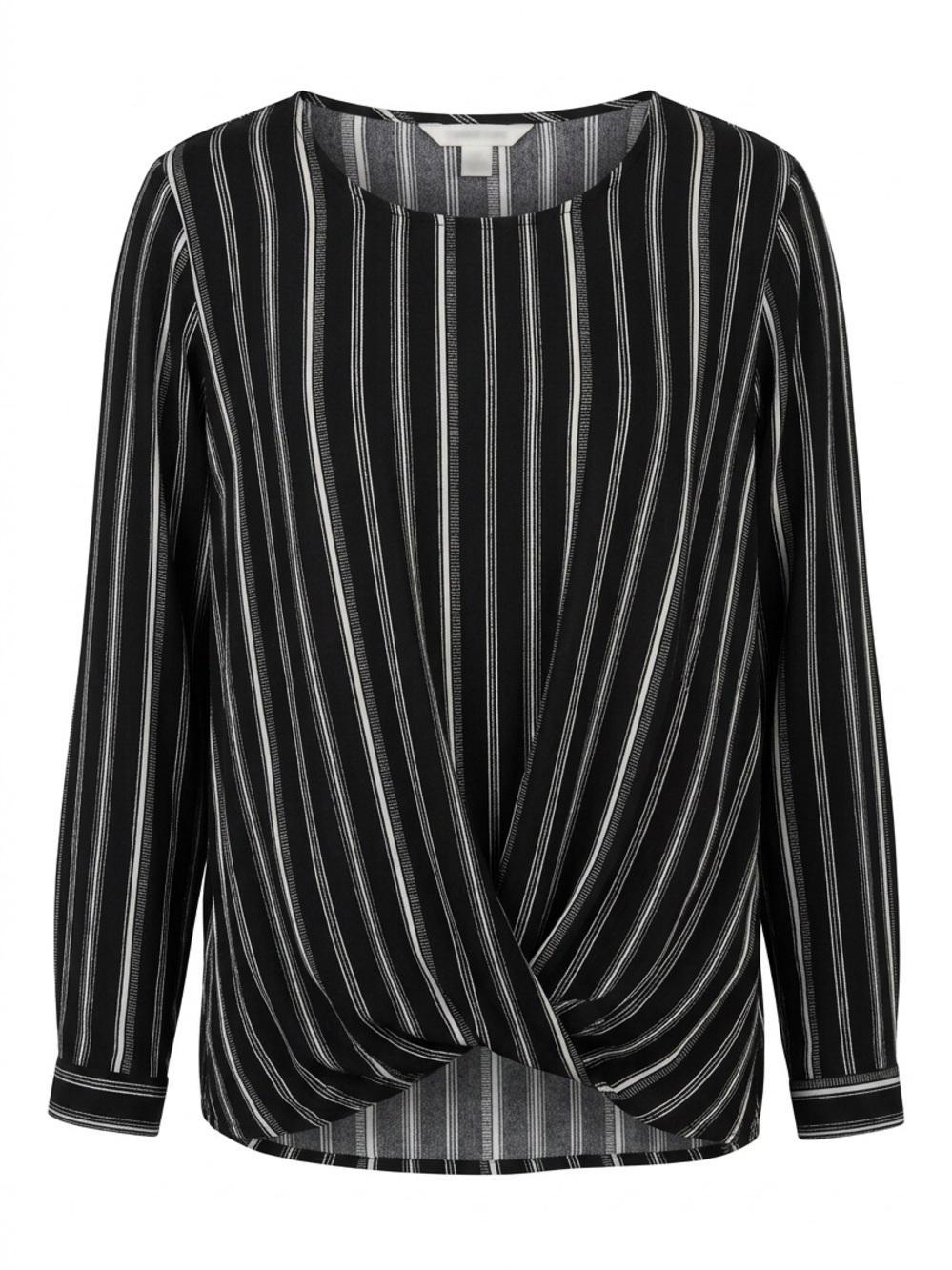 Roz & Ali Black and White Striped Twist-Front Blouse
